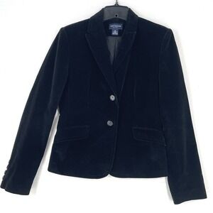 Ann Taylor Velvet Blazer Jacket Women's Size 2P Long Sleeve Button Front Black